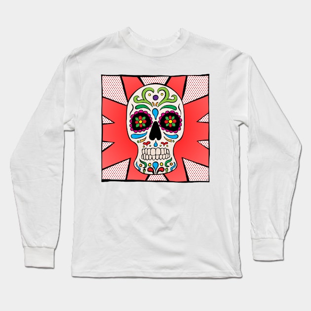 Sugar Skull - Red Long Sleeve T-Shirt by FlyingDodo